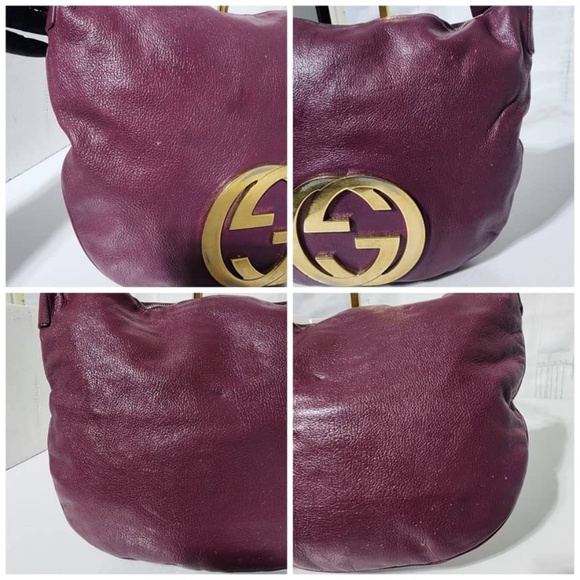 Authentic GUCCI Plum Leather GG Logo Blondie Hobo Bag Burgundy - Picture 12 of 14